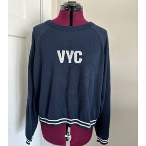Town Pride Vermilion Yacht Club Navy Varsity Knit Sweater Large USA Made/90's
